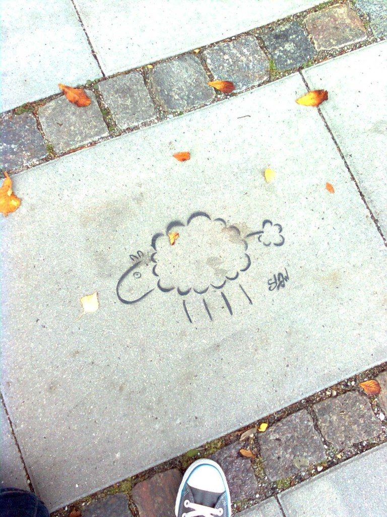 sheep drawn on pavement copenhagen 2010