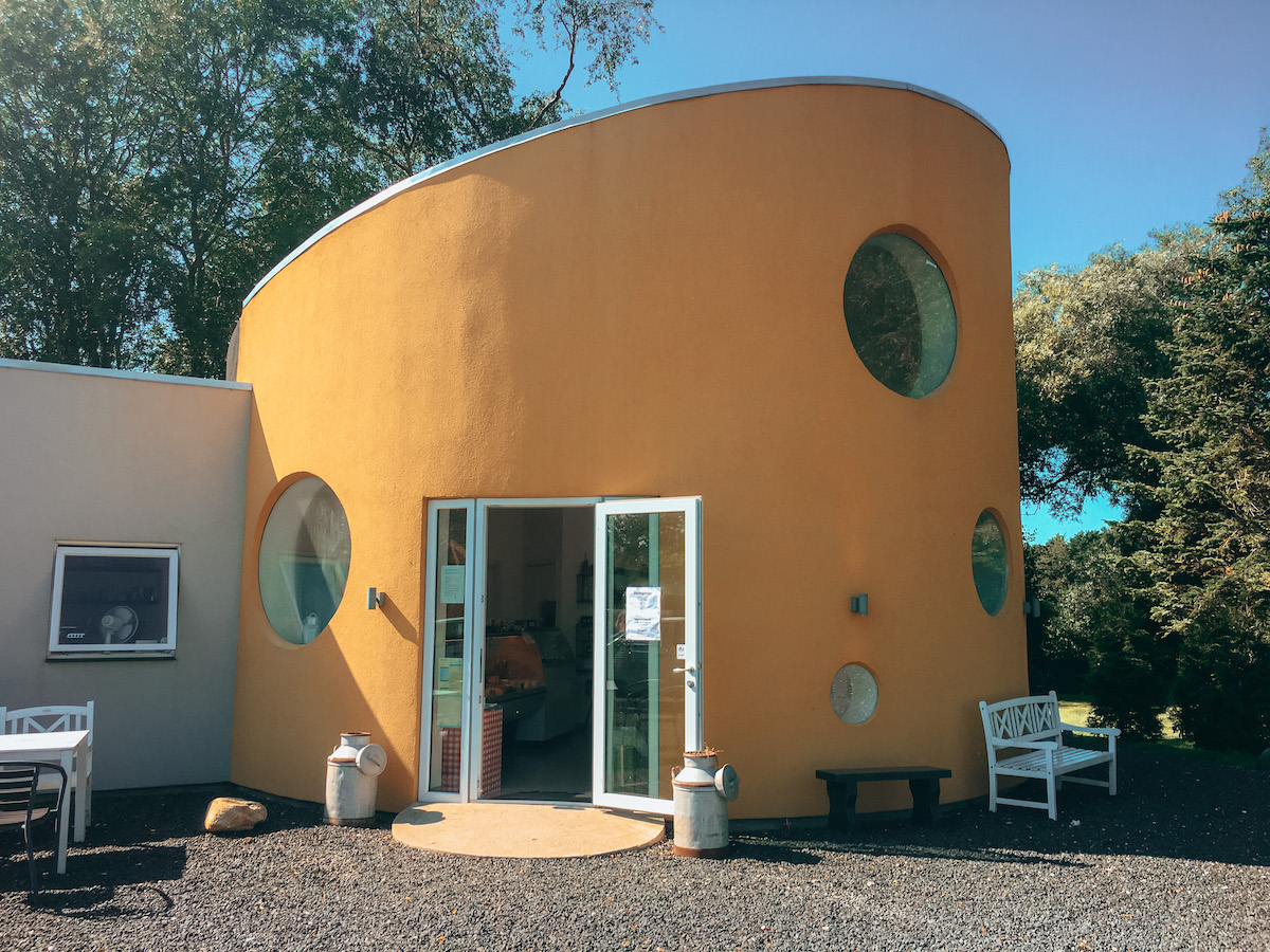 Humlebæk Mikromejeri building looks like a cheese wheel