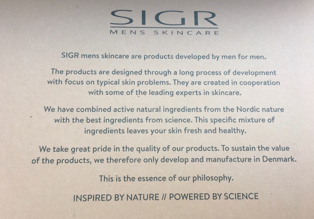 SIGR nordic skincare for men about