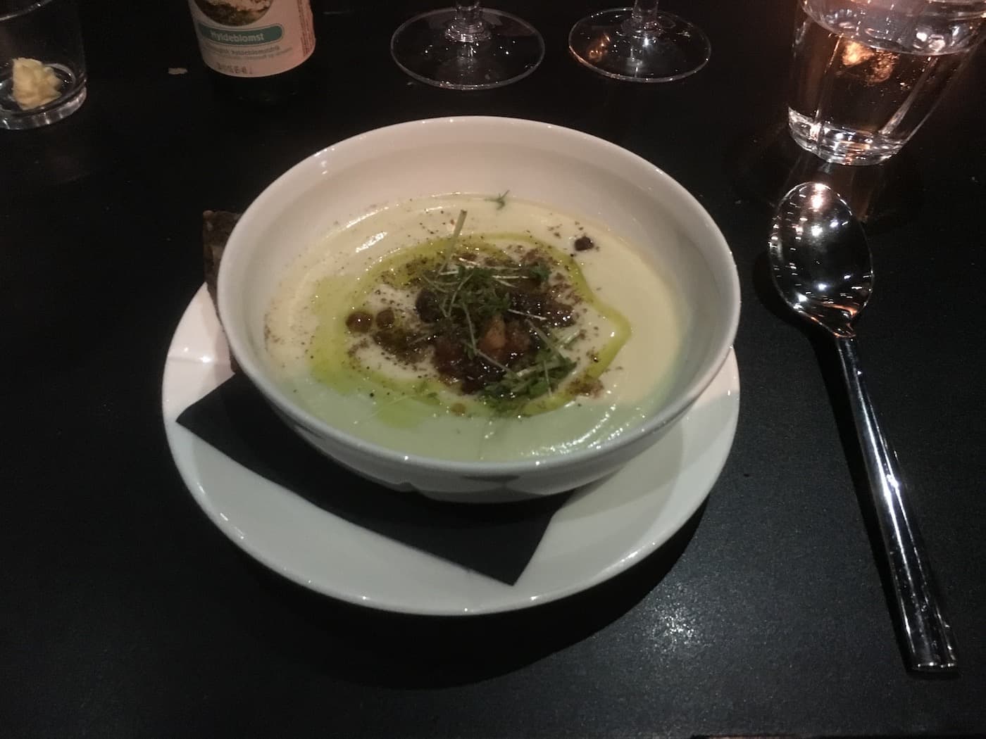 Soup for starter at restaurant ofelia cph