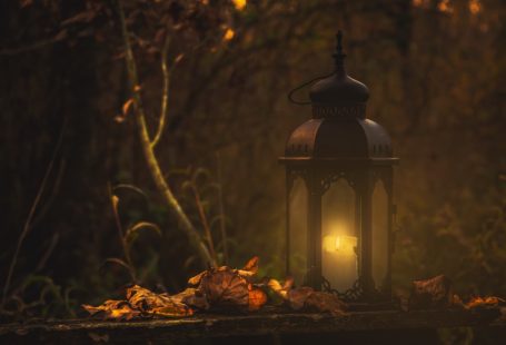 autumn candle and leaves lantern