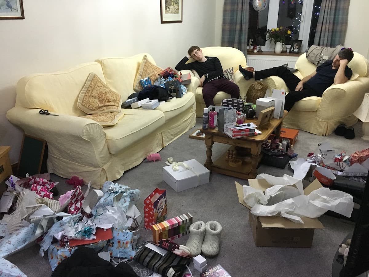 christmas-2016-uk-aftermath-paper-everywhere-matt-sleeping