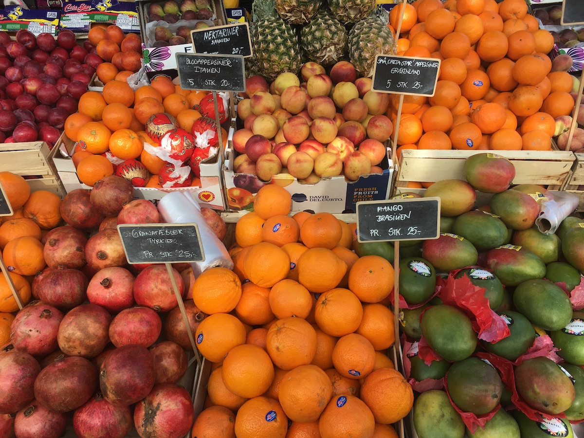 nectarines, blood oranges, oranges, plums and mangos at torvehallerne cph