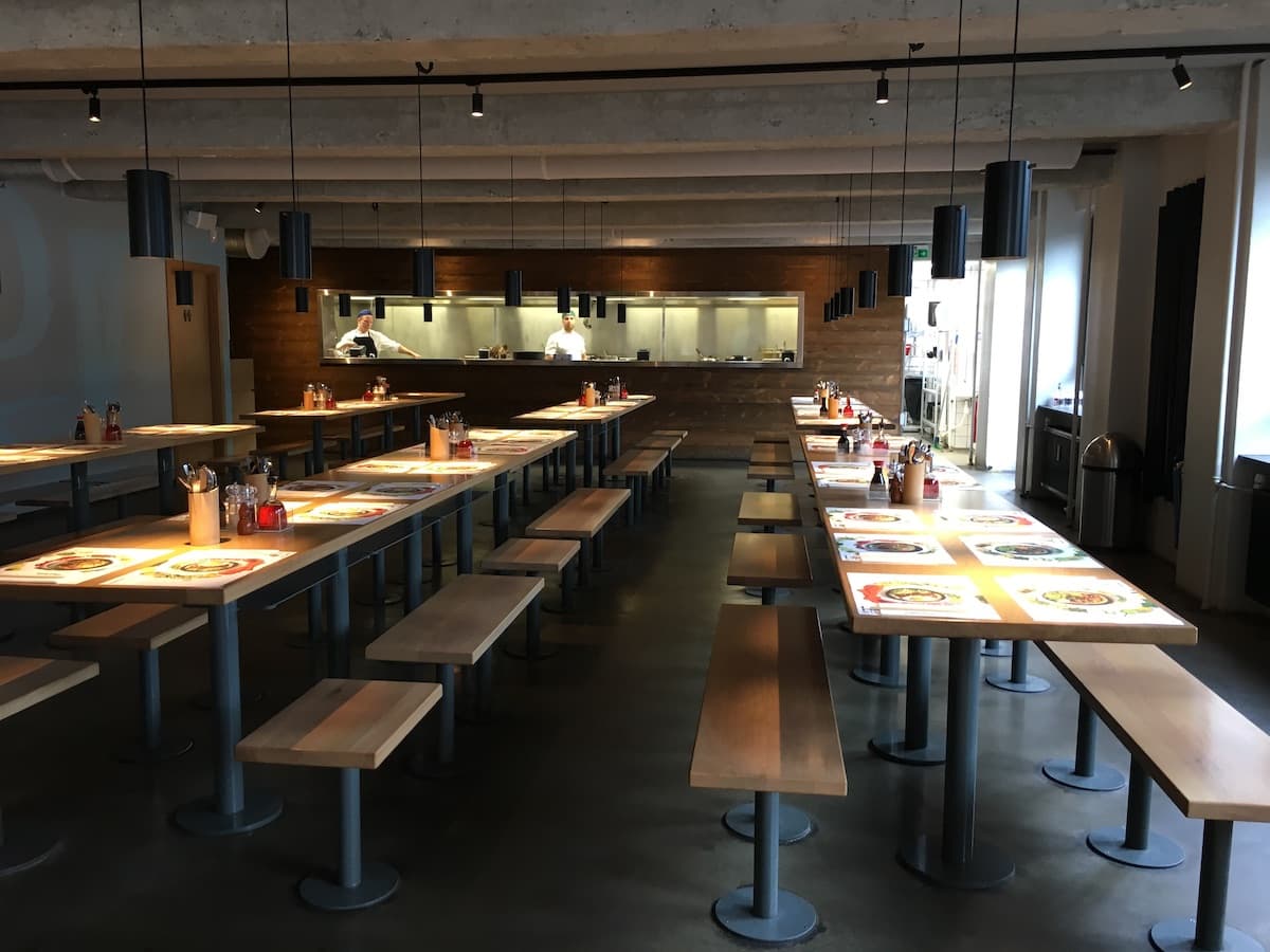 seating area and kitchen wagamama frederiksberg 2017